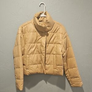 Love Tree Cropped Puffer Jacket in Tan